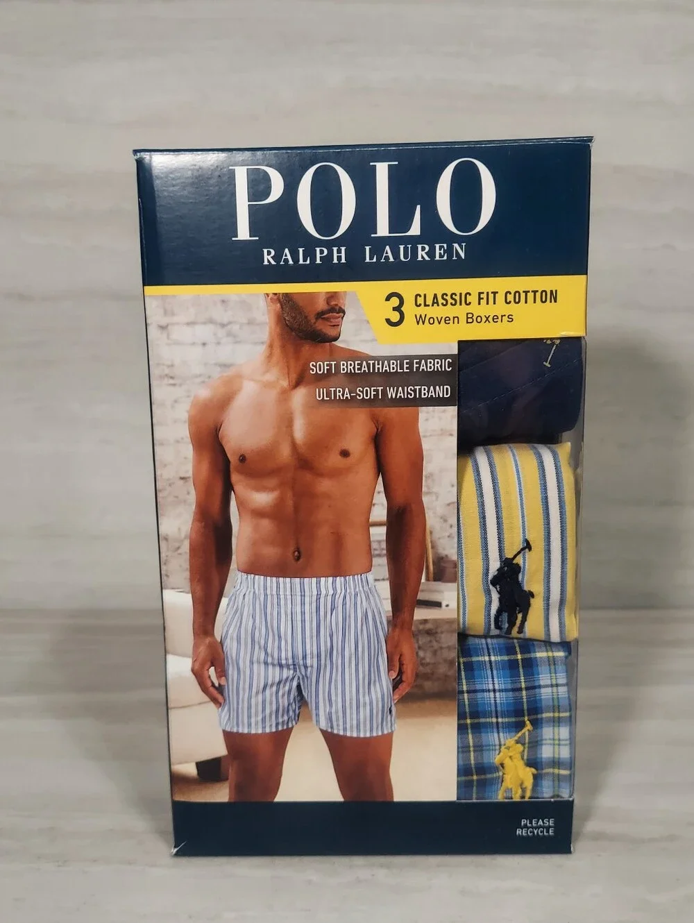 Polo by Ralph Lauren Men’s Classic Fit Cotton Boxer 3-Pack - Blue/Yellow/White